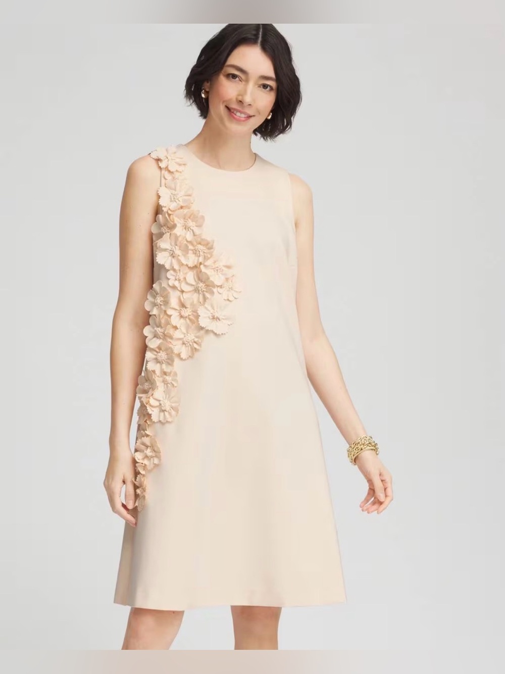 NWT Chico’s Floral Appliqué Ponte Knit Sleeveless Dress in English Cream Size XL
